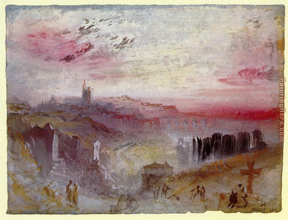 View over Town at Suset a Cemetery in the Foreground painting - Joseph Mallord William Turner View over Town at Suset a Cemetery in the Foreground art painting
